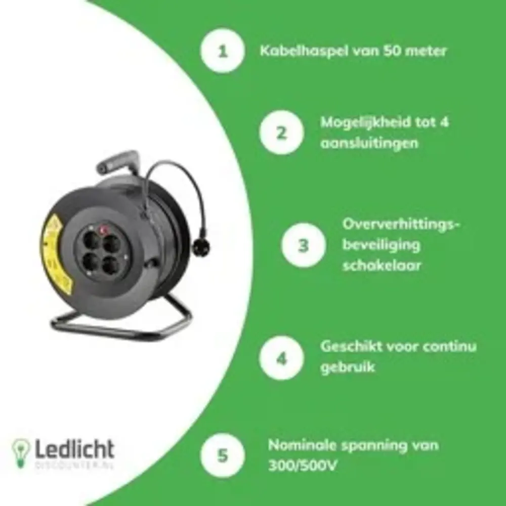 Technik Kabelhaspel 50m - 4-voudig met randaarde -  3x1.5mm2 - zwart Technik Kabelhaspel 50m - 4-voudig met randaarde -  3x1.5mm2 - zwart