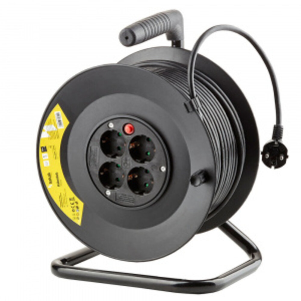 Technik Kabelhaspel 50m - 4-voudig met randaarde -  3x1.5mm2 - zwart Technik Kabelhaspel 50m - 4-voudig met randaarde -  3x1.5mm2 - zwart