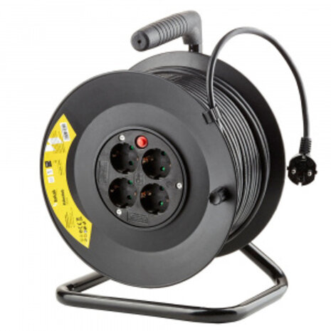 Technik Kabelhaspel 50m - 4-voudig met randaarde -  3x1.5mm2 - zwart Technik Kabelhaspel 50m - 4-voudig met randaarde -  3x1.5mm2 - zwart
