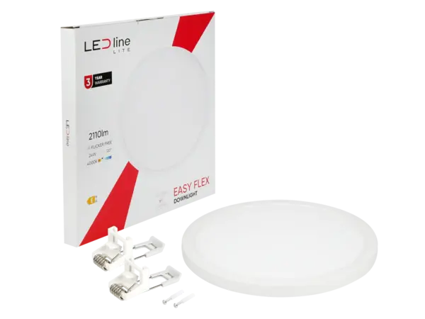 LED Line LED Downlight - Rond - EASY FLEX - IP20 - 24W 2110lm - 4000K Helder Wit - Wit - Opbouw/Inbouw | Ø300mm Zaagmaat 65-240mm LED Line LED Downlight - Rond - EASY FLEX - IP20 - 24W 2110lm - 4000K Helder Wit - Wit - Opbouw/Inbouw | Ø300mm Zaagmaat 65-240mm