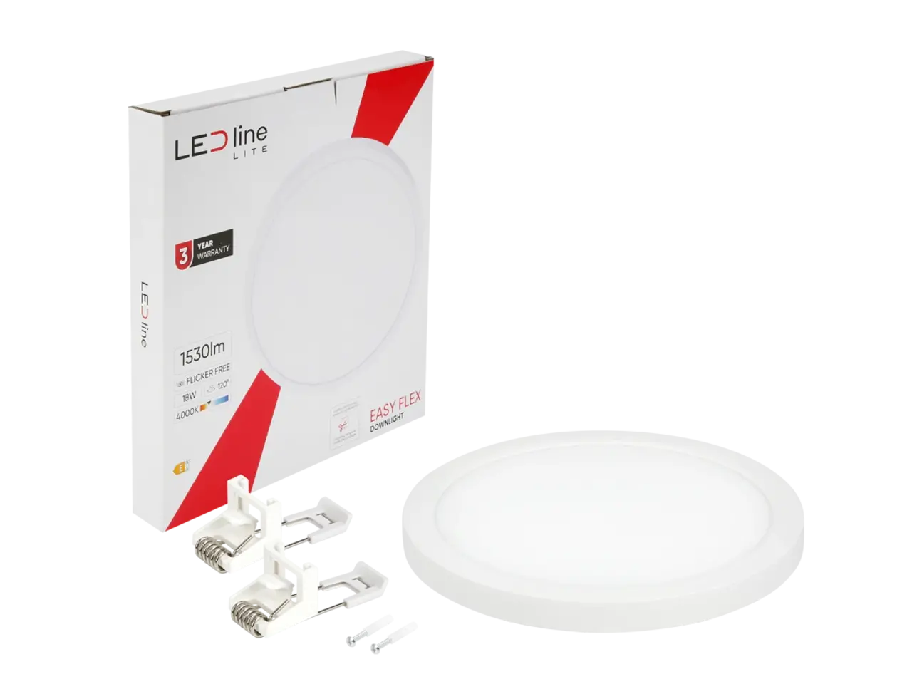 LED Line LED Downlight - Rond - EASY FLEX - IP20 - 18W 1530lm - 4000K Helder wit licht - Wit - Opbouw/Inbouw | Ø225mm - Zaagmaat 65-180mm LED Line LED Downlight - Rond - EASY FLEX - IP20 - 18W 1530lm - 4000K Helder wit licht - Wit - Opbouw/Inbouw | Ø225mm - Zaagmaat 65-180mm