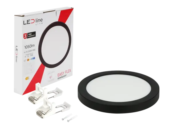 LED Line LED Downlight - Rond - IP20 - LITE - EASY FLEX - 9-12W 1050lm - CCT 3000K/4000K/5000K - Zwart - Inbouw/Opbouw | Ø170mm Zaagmaat 65-130mm LED Line LED Downlight - Rond - IP20 - LITE - EASY FLEX - 9-12W 1050lm - CCT 3000K/4000K/5000K - Zwart - Inbouw/Opbouw | Ø170mm Zaagmaat 65-130mm