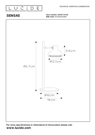 Lucide SENSAS Tafellamp-Zwart-Ø18-1xGU10 (ES111)-12W
