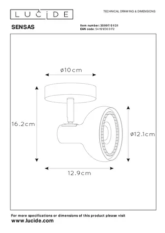 Lucide Plafondspot SENSAS - GU10 fittign max. 12W - Wit