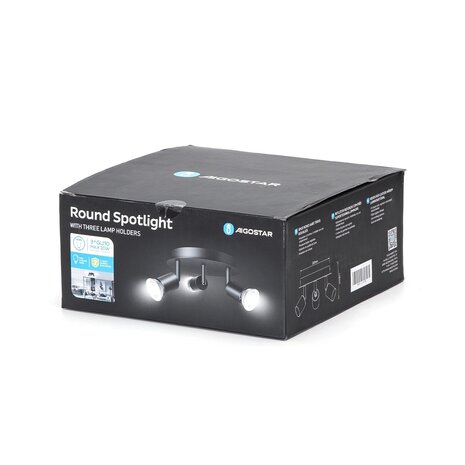 Aigostar OP=OP LED Plafondspot - 3x GU10 fitting - Excl. lichtbron - Zwart - Rond