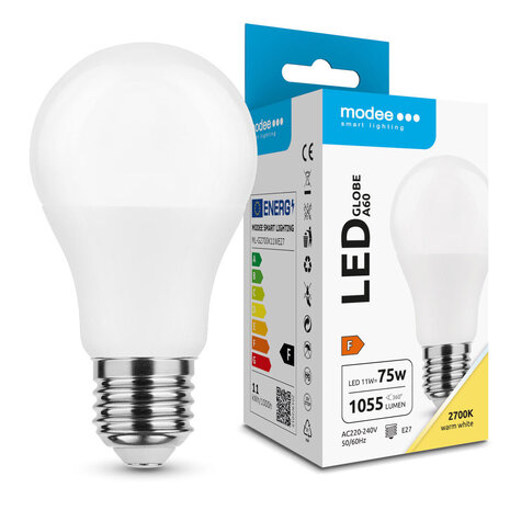 Modee LED Lamp E27 Modee Globe A60 - 11W - 1055 Lumen - 2700K Warm Wit - 200° - Vervangt 75W - Niet Dimbaar - Wit Modee LED Lamp E27 Modee Globe A60 - 11W - 1055 Lumen - 2700K Warm Wit - 200° - Vervangt 75W - Niet Dimbaar - Wit