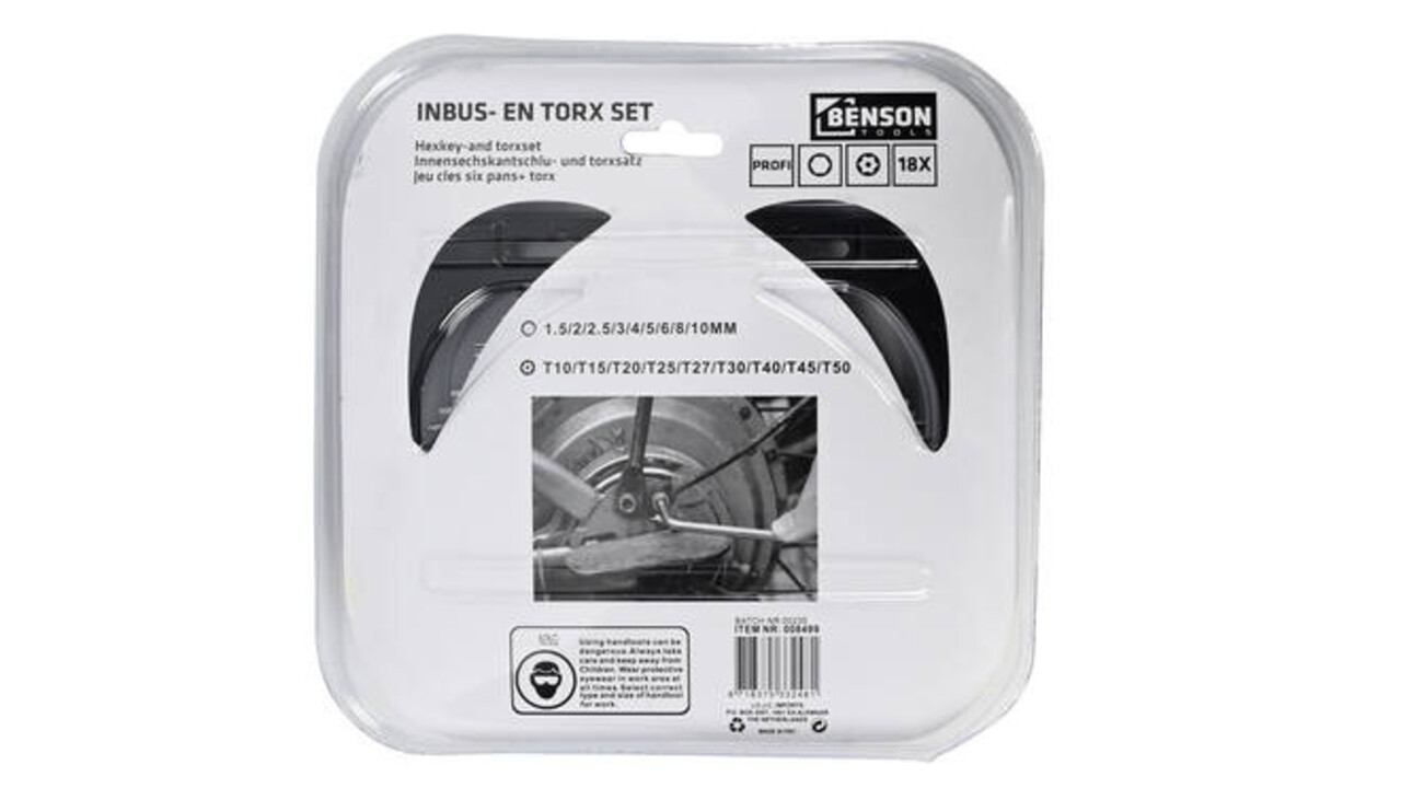 Benson Inbus + torx sleutelset 18 dlg profi box Benson Inbus + torx sleutelset 18 dlg profi box