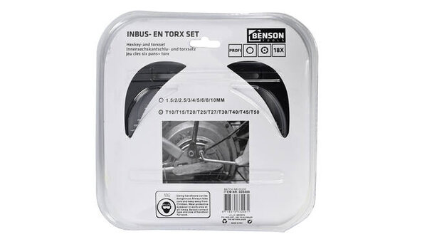 Benson Inbus + torx sleutelset 18 dlg profi box Benson Inbus + torx sleutelset 18 dlg profi box