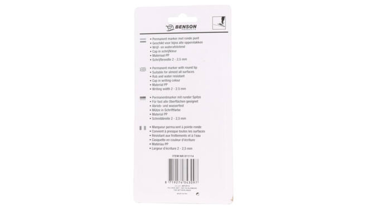 Benson MARKEERSTIFT - Permanent -Fijn - 4 Stuks - Zwart Benson MARKEERSTIFT - Permanent -Fijn - 4 Stuks - Zwart