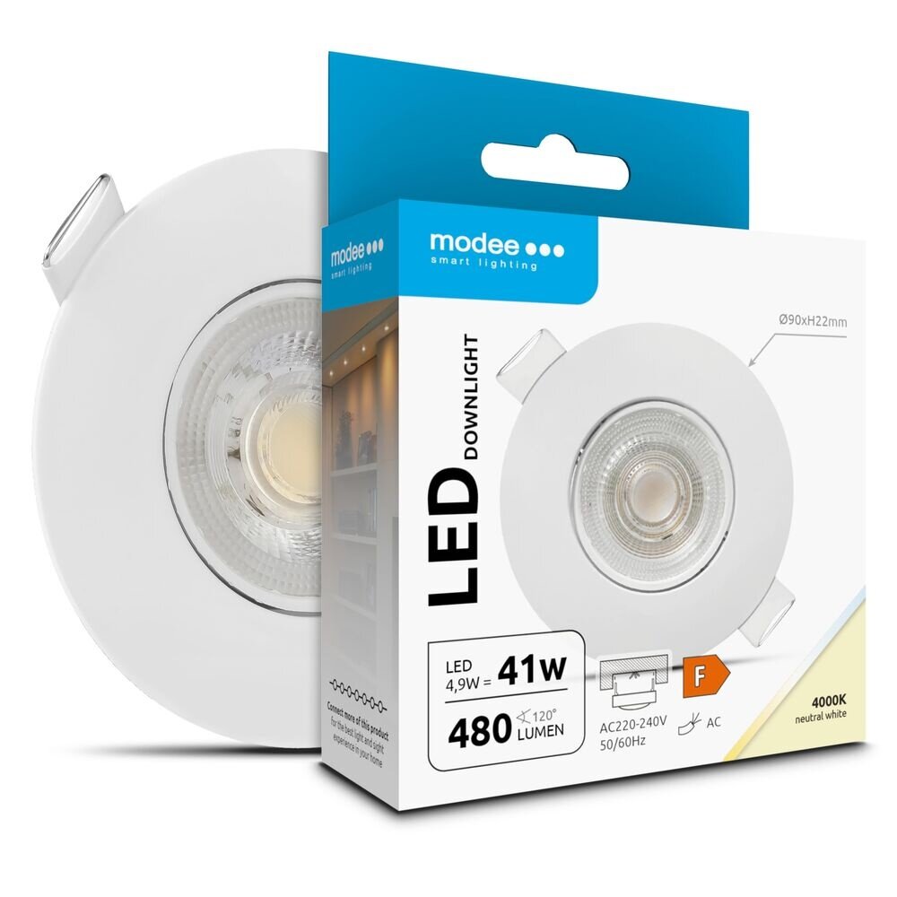 Modee LED inbouwspot Wit- 4,9W vervangt 41W - 480lm - 4000K - Kantelbaar - Niet Dimbaar - D90xH22mm Modee LED inbouwspot Wit- 4,9W vervangt 41W - 480lm - 4000K - Kantelbaar - Niet Dimbaar - D90xH22mm