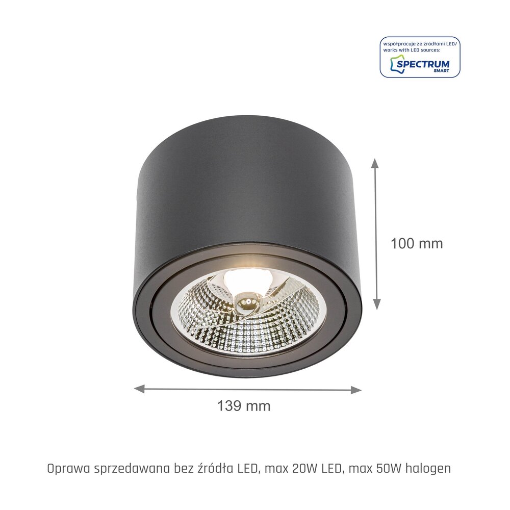 Spectrum LED Plafondspot CHLOE - Kantelbaar GU10 AR111 - Excl. LED Spot - Zwart rond