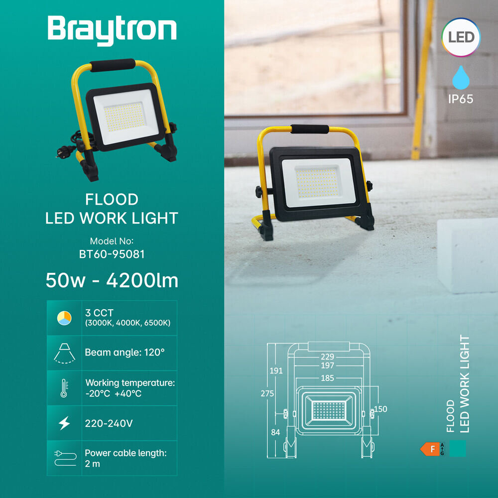 Braytron LED Werklamp - 50W 4200lm - CCT Lichtkleur instelbaar - 200cm aansluitstekker Braytron LED Werklamp - 50W 4200lm - CCT Lichtkleur instelbaar - 200cm aansluitstekker