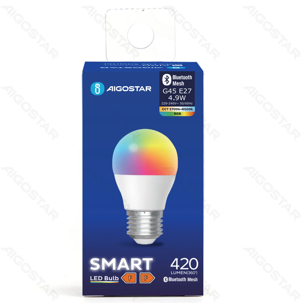 Aigostar LED Smart Lamp - E27 G45 - 4,9W - Bluetooth Mesh Aigostar LED Smart Lamp - E27 G45 - 4,9W - Bluetooth Mesh