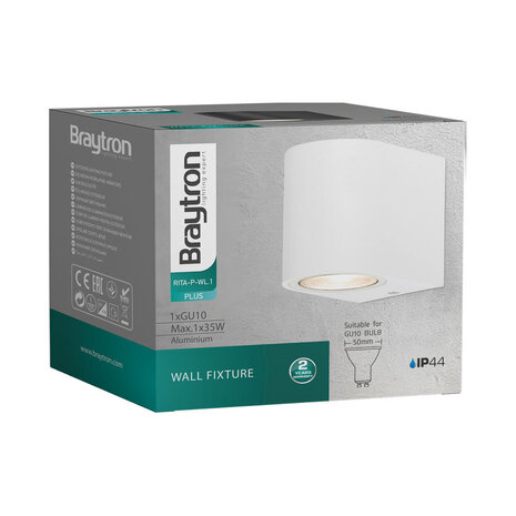 Braytron LED Wandlamp Buiten - 1xGU10 - IP44 - Wit - Aluminium