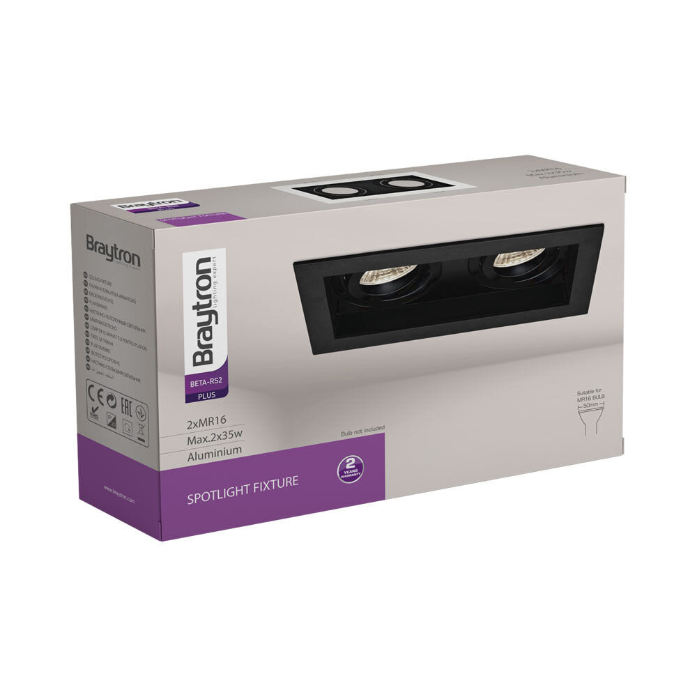 Braytron LED Inbouwspot Duo - 2xGU10 - Zaagmaat 85x170mm - Buitenmaat 100x185 Braytron LED Inbouwspot Duo - 2xGU10 - Zaagmaat 85x170mm - Buitenmaat 100x185