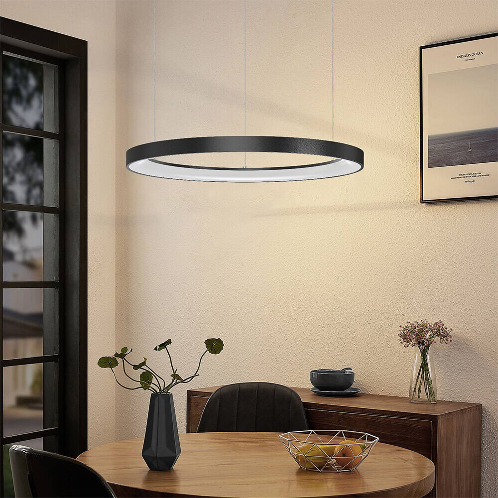 Braytron LED Hanglamp Bella Ring - 46W 4260lm - Ø580mm - CCT 3000K/4000K/6000K - Mat zwart - A Braytron LED Hanglamp Bella Ring - 46W 4260lm - Ø580mm - CCT 3000K/4000K/6000K - Mat zwart - A
