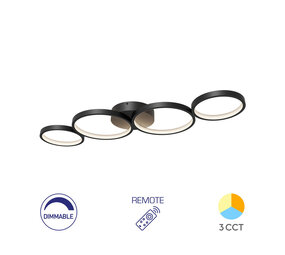 Braytron LED Plafondlamp Nela - 60W DIM 6050lm - CCT 3000K/4000K/6000K - Mat zwart - incl. afstandsbediening