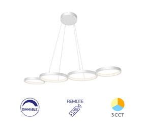 Braytron LED Hanglamp Nela - 60W DIM 6050lm - CCT 3000K/4000K/6000K - Wit - incl. afstandsbediening Braytron LED Hanglamp Nela - 60W DIM 6050lm - CCT 3000K/4000K/6000K - Wit - incl. afstandsbediening