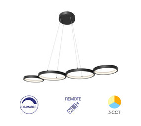 Braytron LED Hanglamp Nela - 60W DIM 6050lm - CCT 3000K/4000K/6000K - Mat zwart - incl. afstandsbediening Braytron LED Hanglamp Nela - 60W DIM 6050lm - CCT 3000K/4000K/6000K - Mat zwart - incl. afstandsbediening