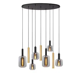 Lucide LED Plafondlamp Hanglamp - JOANET Ovaal 9-Lichts - Zwart Goud Messing – Dimbaar – 130x35 cm  | Designlamp 6x E27  3x GU10 Fitting Lucide LED Plafondlamp Hanglamp - JOANET Ovaal 9-Lichts - Zwart Goud Messing – Dimbaar – 130x35 cm  | Designlamp 6x E27  3x GU10 Fitting