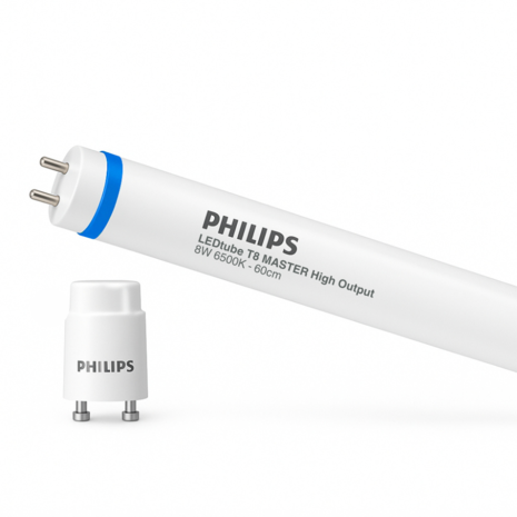 Philips Philips LED Buis T8 MASTER (EM/Mains) High Output 8W 1050lm - 830 Warm Wit | 60cm - Vervangt 18W Philips Philips LED Buis T8 MASTER (EM/Mains) High Output 8W 1050lm - 830 Warm Wit | 60cm - Vervangt 18W
