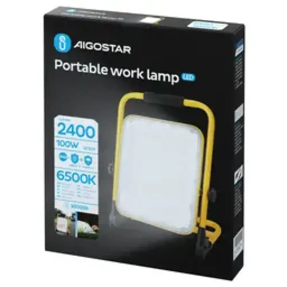 Aigostar LED Werklamp oplaadbaar IP65 - 100W 2400 Lumen - 6500K daglicht wit - Tot 12 uur gebruik Aigostar LED Werklamp oplaadbaar IP65 - 100W 2400 Lumen - 6500K daglicht wit - Tot 12 uur gebruik