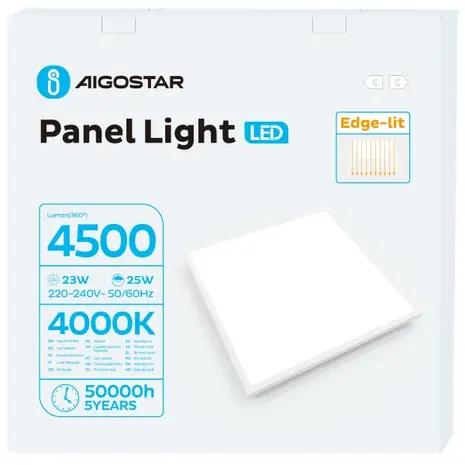 Aigostar LED Paneel 62x62cm - 25W 4500lm -4000K 840- Flikkervrij - UGR<19