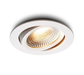 LCB LED Inbouwspot IP54 - Wit Kantelbaar - 5W 450LM -  2200K Warm Wit - CRI90> | Zaagmaat 75mm - Inbouwdiepte 23mm - TRIAC Dimbaar