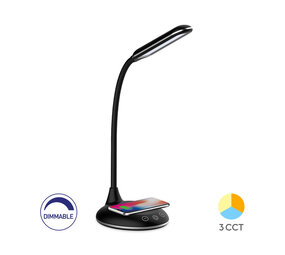 Braytron LED Bureaulamp + Oplader - Zwart - 5W - 500lm - CCT 2700/4000K/6500K - Dimbaar - Flexibele Arm | Draadloze IOS/Android oplader Braytron LED Bureaulamp + Oplader - Zwart - 5W - 500lm - CCT 2700/4000K/6500K - Dimbaar - Flexibele Arm | Draadloze IOS/Android oplader