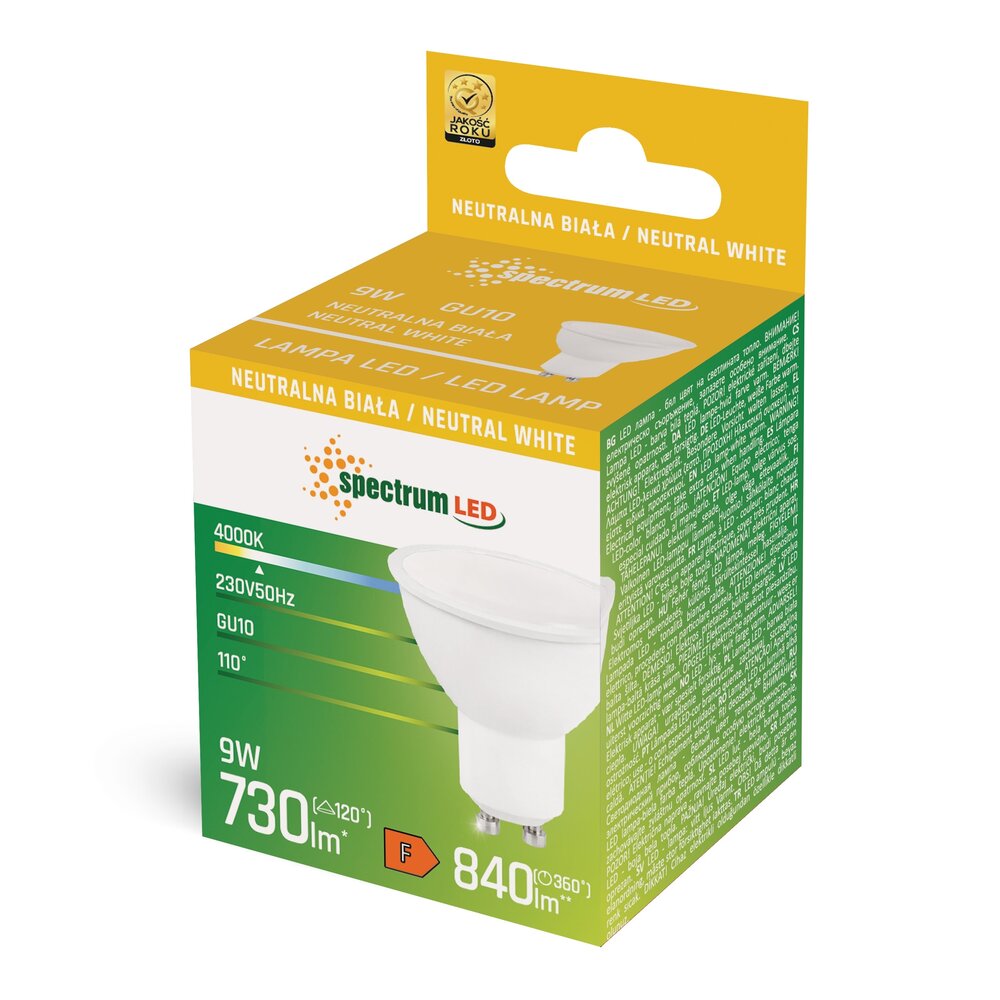Spectrum LED GU10 - 9W 730lm - 4000K 840 - 120° - PVC Spectrum LED GU10 - 9W 730lm - 4000K 840 - 120° - PVC