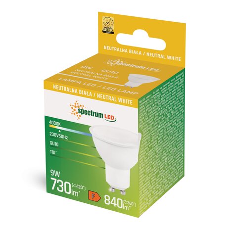 Spectrum LED GU10 - 9W 600lm - 4000K 840 - 120° - PVC