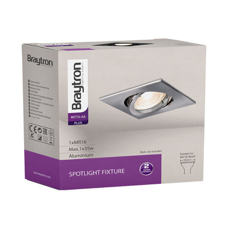 Braytron LED Inbouwspot kantelbaar - Zaagmaat 70mm - Buitenmaat 82mm - Aluminium Zilver Braytron LED Inbouwspot kantelbaar - Zaagmaat 70mm - Buitenmaat 82mm - Aluminium Zilver