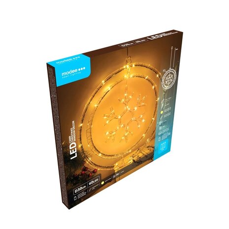 Modee LED Kerstkrans Sneeuwvlok - Ø30cm - 48 LED's - Warm Wit - Op Batterij