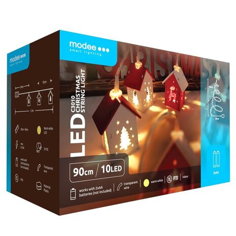 Modee Kerst Lichtsnoer met Huisjes - 1.2 Meter - 10 LED's - Op Batterij