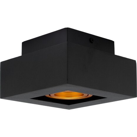 LCB LED Plafondspot - 1x GU10 - 14x14x8,5cm - Zwart - Goud