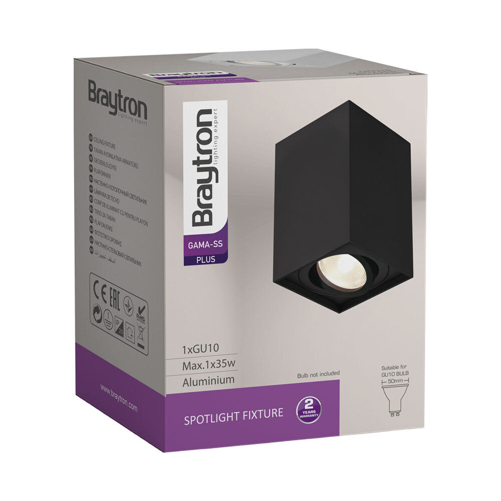 Braytron LED Plafondspot - 1xGU10 - 97x97x125mm - IP20 - Aluminium - Zwart Braytron LED Plafondspot - 1xGU10 - 97x97x125mm - IP20 - Aluminium - Zwart