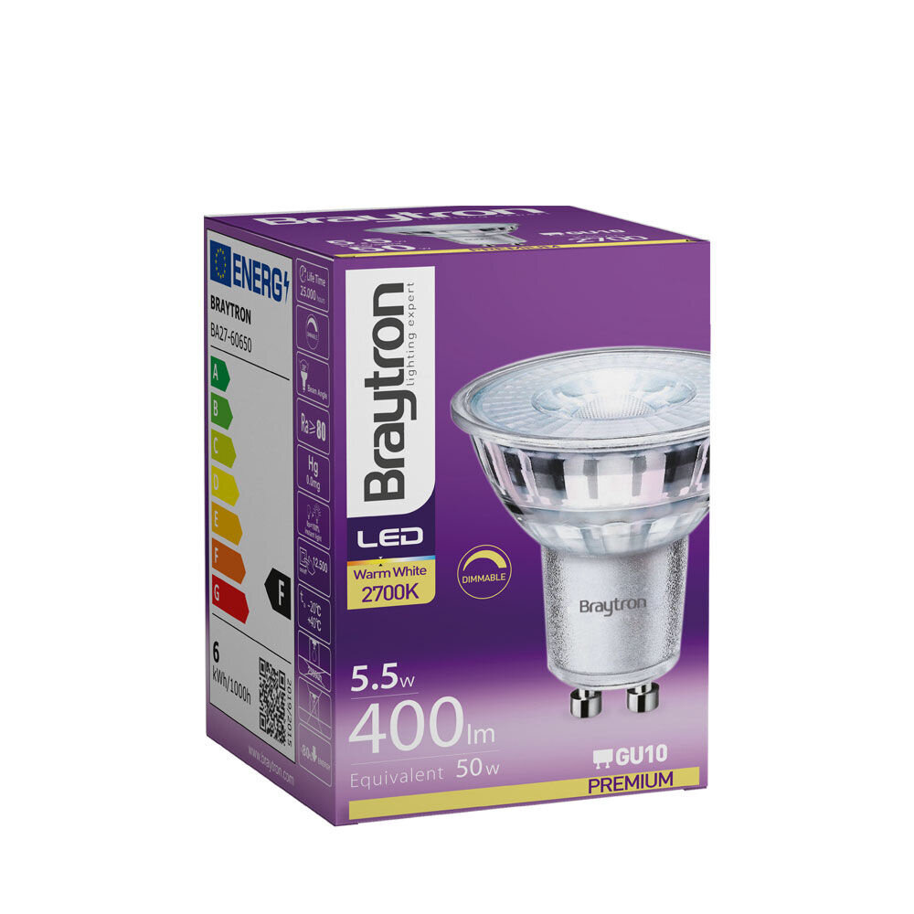 Braytron LED Spot - GU10 - 5.5W 400lm - 3000K Warm wit | Dimbaar