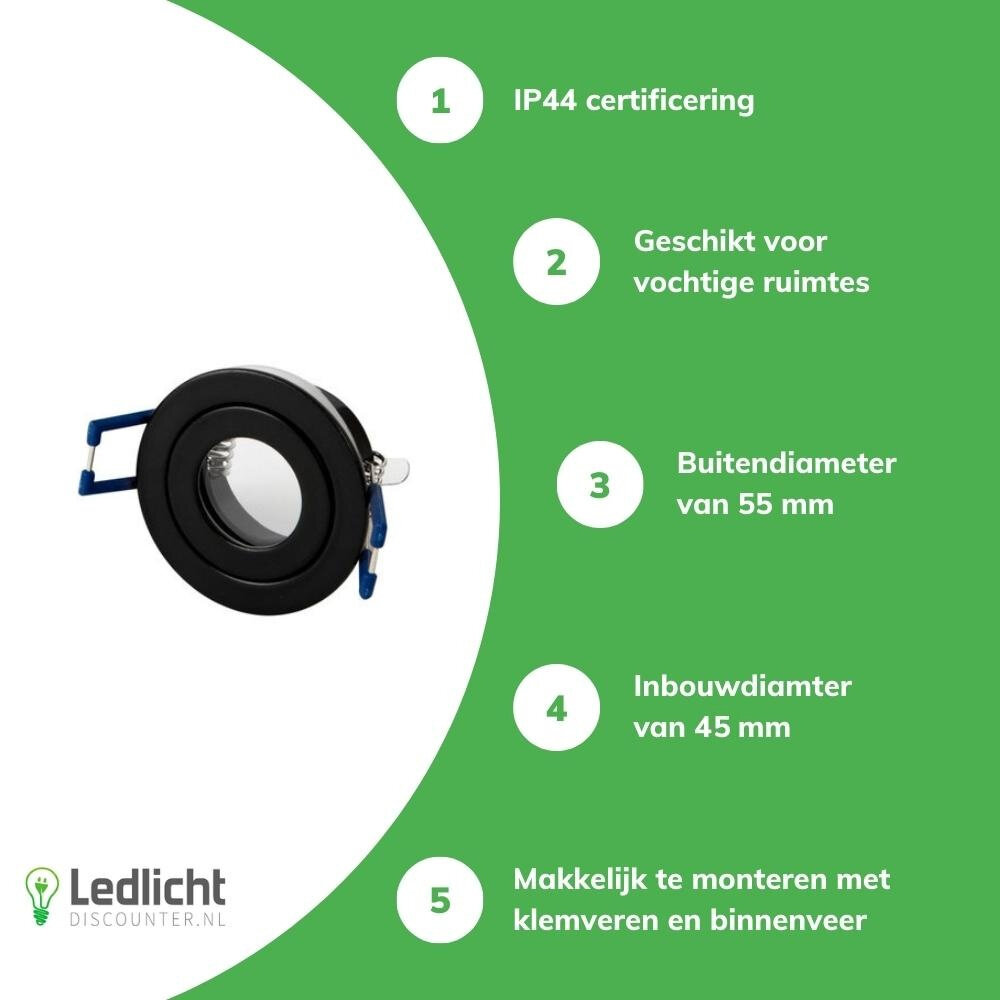 LED Line LED Inbouwspot Mini Armatuur GU11 / MR11 IP44 - Mat Zwart - Rond 55MM | Geschikt voor badkamer - Zaagmaat 45MM - voor GU10 & GU5.3 Fitting LED Line LED Inbouwspot Mini Armatuur GU11 / MR11 IP44 - Mat Zwart - Rond 55MM | Geschikt voor badkamer - Zaagmaat 45MM - voor GU10 & GU5.3 Fitting