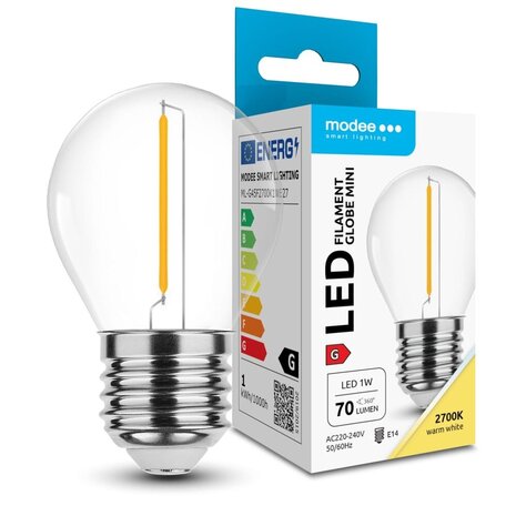 Modee LED Lamp E27 G45  - 1W 70lm - 2700K warm wit licht - glas