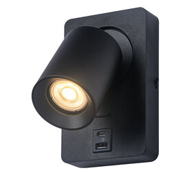 Artdelight LED Bedlamp Wandlamp Zwart - GU10 - Incl oplaadpunt USB A + C