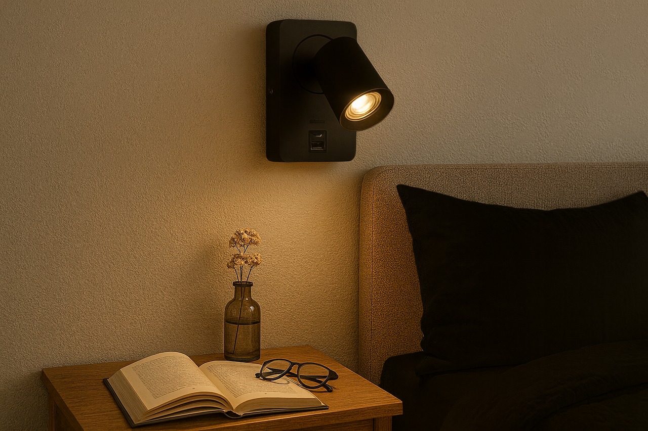 Artdelight designverlichting LED Bedlamp Wandlamp Zwart - GU10 - Incl oplaadpunt USB A + C Artdelight designverlichting LED Bedlamp Wandlamp Zwart - GU10 - Incl oplaadpunt USB A + C