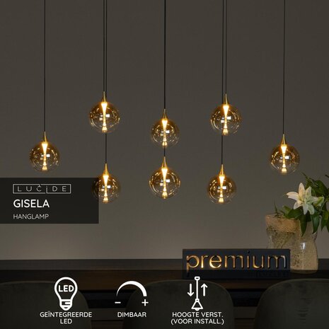 Lucide LED Hanglamp – 8×3,9W – 2700K – Dimbaar – 230V – Amber Glas – In hoogte verstelbaar Lucide LED Hanglamp – 8×3,9W – 2700K – Dimbaar – 230V – Amber Glas – In hoogte verstelbaar