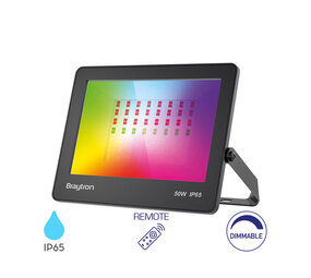 Braytron LED Schijnwerper - 50W DIM - RGB Kleuren - IP65 -  incl. Afstandsbediening