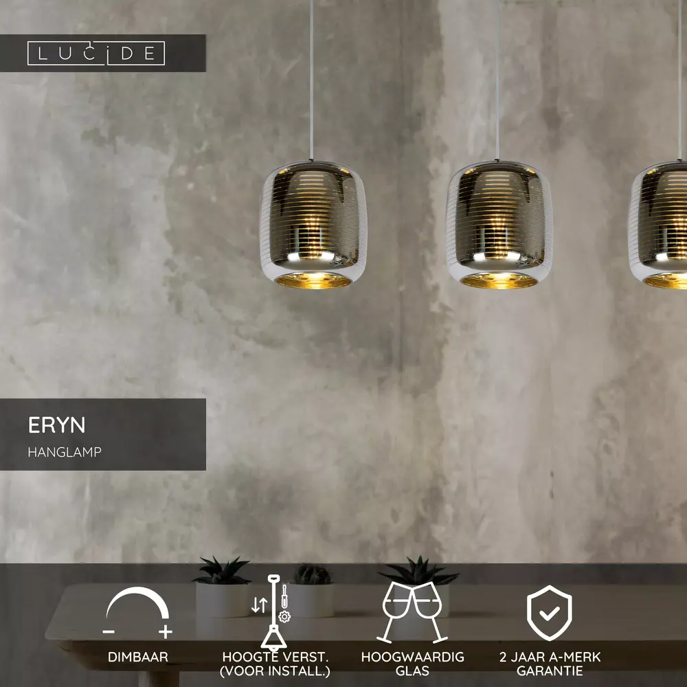 Lucide Lucide Eryn Hanglamp Zwart Metaal 3x E27 Rond Design
