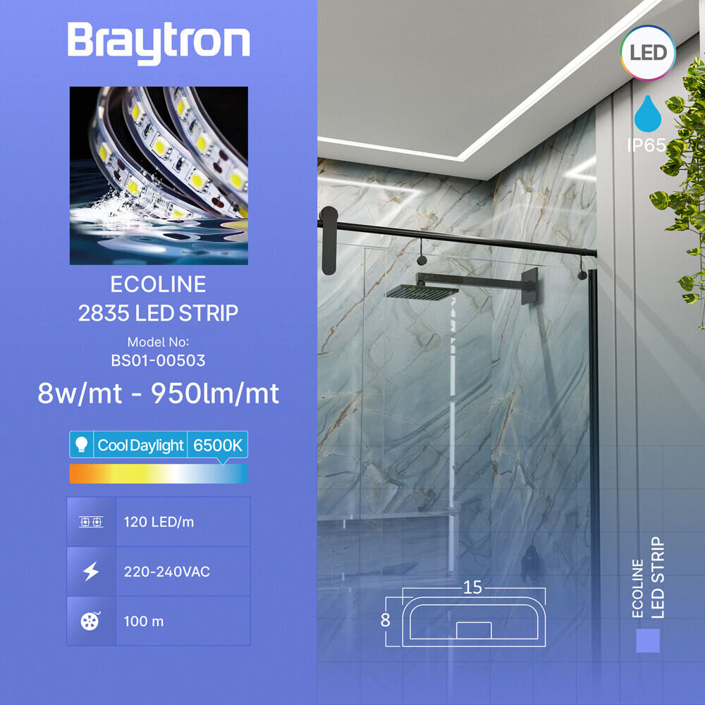 Braytron LED Lichtslang - 100m - 220V - 10W 120leds p/m - 6500K 840 - IP65