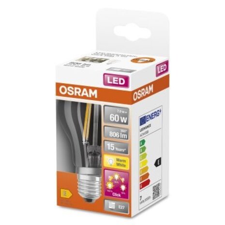 Ledvance LED Filamentlamp Peer Helder E27 7W 806Lm 827 Zeer Warm Wit 3-Step Dim