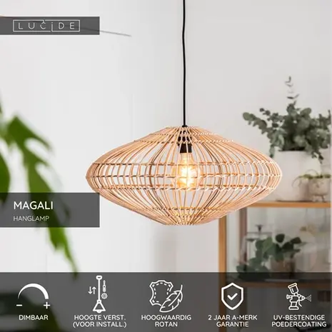Lucide Lucide MAGALI hanglamp rotan Ø56cm E27 naturel design