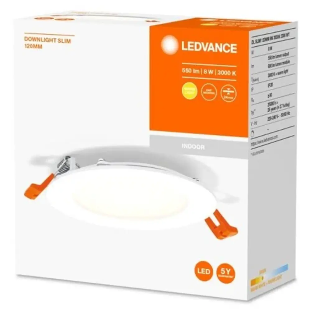 Ledvance LED Downlight Slim Inbouw Wit 8W 550lm 110° - 830 Warmwit | 120mm - Zaagmaat 105mm