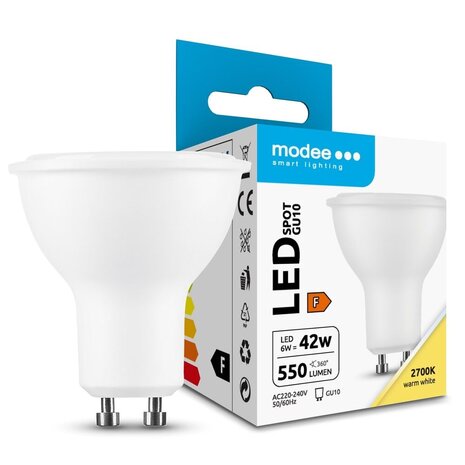 Modee LED GU10 - 6W 550lm - 2700k 827 Extra Warm Wit - Vervangt 42W Modee LED GU10 - 6W 550lm - 2700k 827 Extra Warm Wit - Vervangt 42W