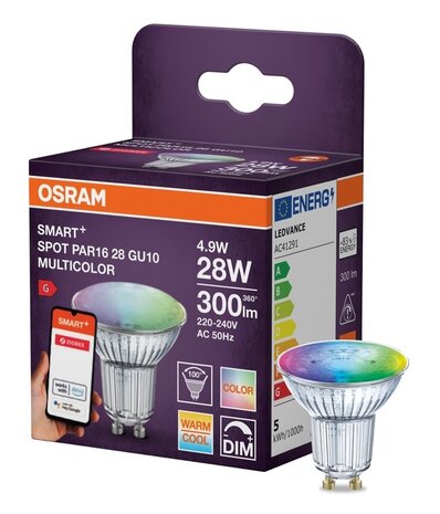Osram Smart+ Zigbee LED Spot GU10 4.9W 420lm - 827-865 Afstembaar Wit + RGB | Zigbee Dimbaar - Vervangt 40W